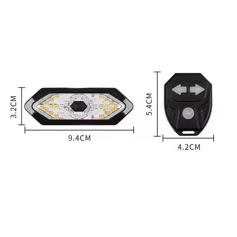 LED Bike Turn Signal Light with Wireless Remote Control, IPX4 Waterproof, USB Rechargeable 650mA Battery, Red and Yellow Indicators for Night Cycling Safety