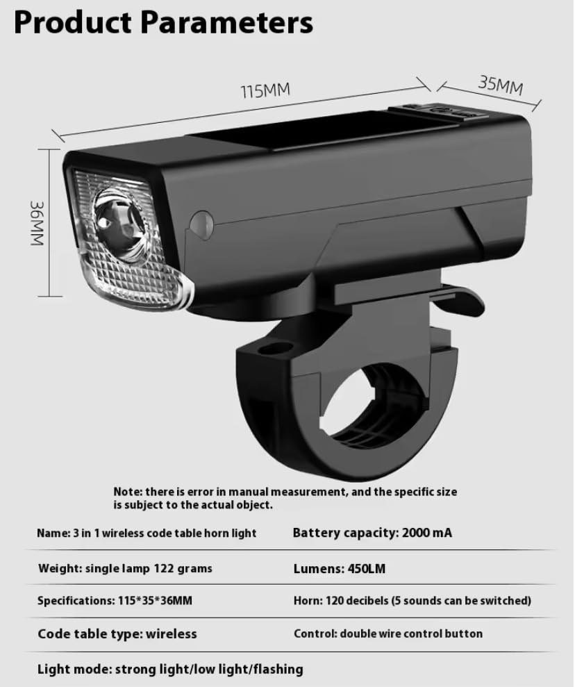 3-in-1 USB Rechargeable Bike Light with LCD Speedometer &amp; Horn – Front &amp; Rear Safety Set