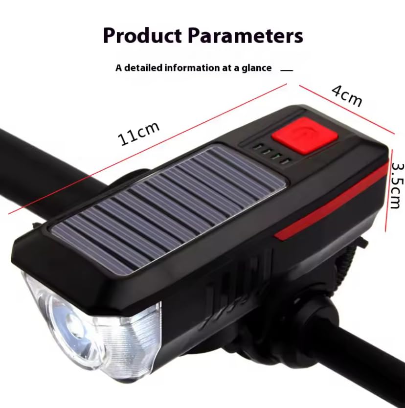 Solar Powered Bike Light with Horn – Waterproof LED Headlight