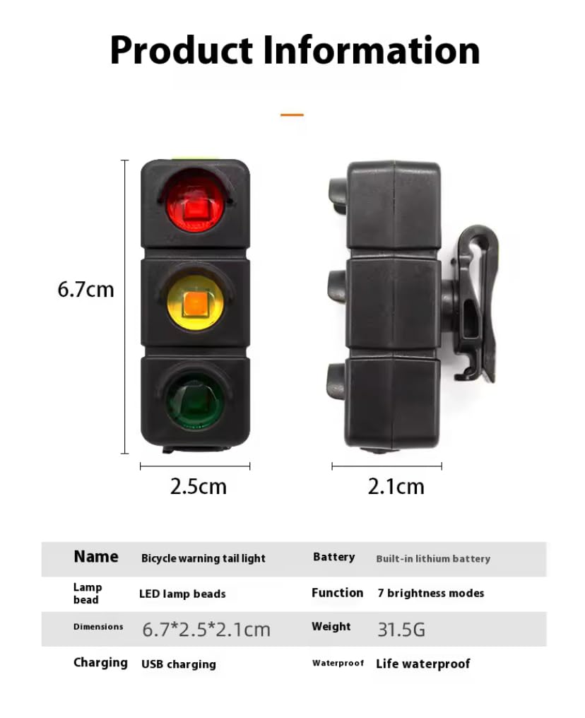 USB Rechargeable Traffic Signal Bicycle Tail Light – 7 Modes Waterproof LED