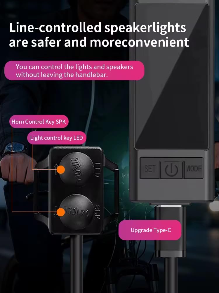 3-in-1 USB Rechargeable Bike Light with LCD Speedometer &amp; Horn – Front &amp; Rear Safety Set