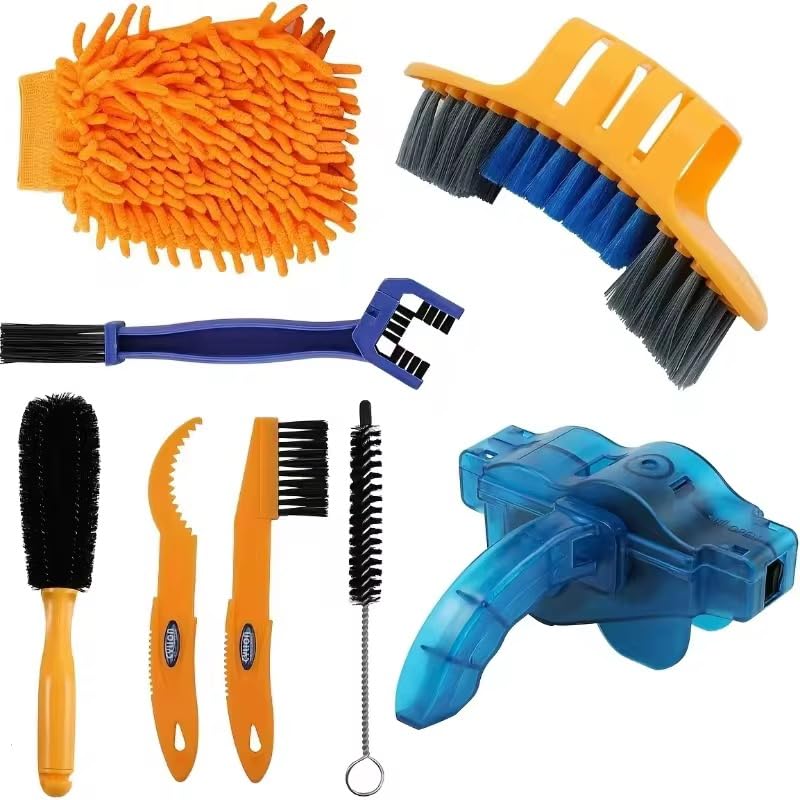 8-Piece Bicycle Cleaning Kit – Chain Scrubber &amp; Brush Set with Microfiber Mitt