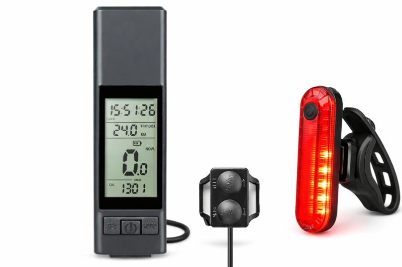 3-in-1 USB Rechargeable Bike Light with LCD Speedometer &amp; Horn – Front &amp; Rear Safety Set