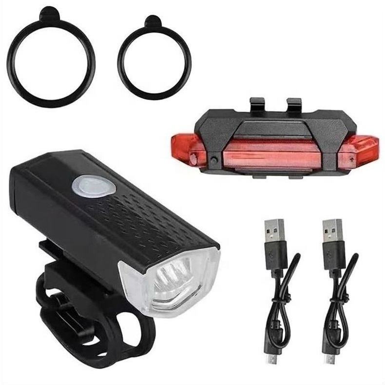 Bike Light Set USB Rechargeable – Waterproof LED Front Headlight & Rear Red Taillight, 3 Modes Cycling Safety Lights